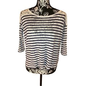 Striped Casual T Shirt School Preppy Lace Everyday Semi Sheer Lounge